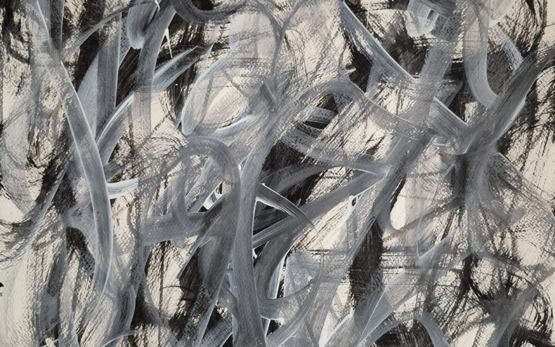 (Un)entangling Acrylic on watercolor paper 24 by 18 inches/61 by 46 cm 2025