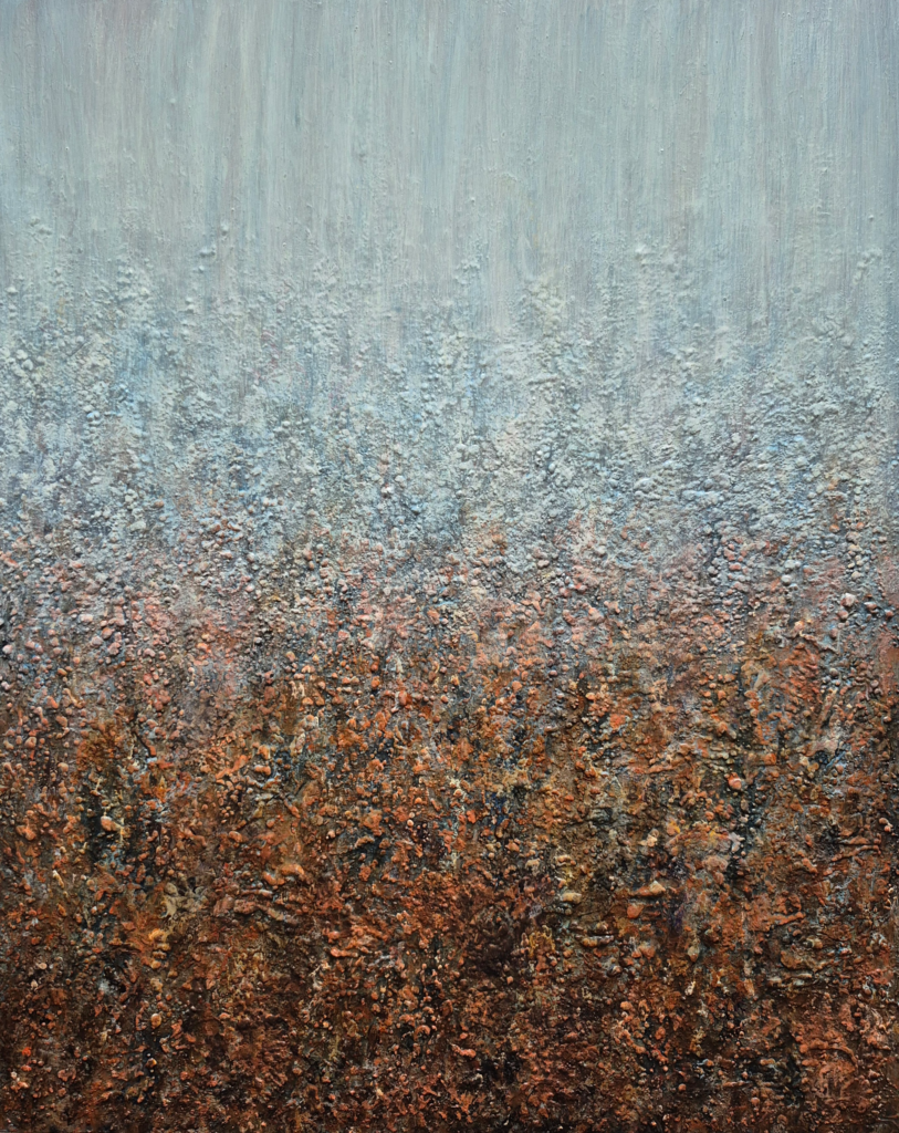 Rain on the rocks. Acrylic on board. 20 by 16 inches/51 by 40 cm. 2026