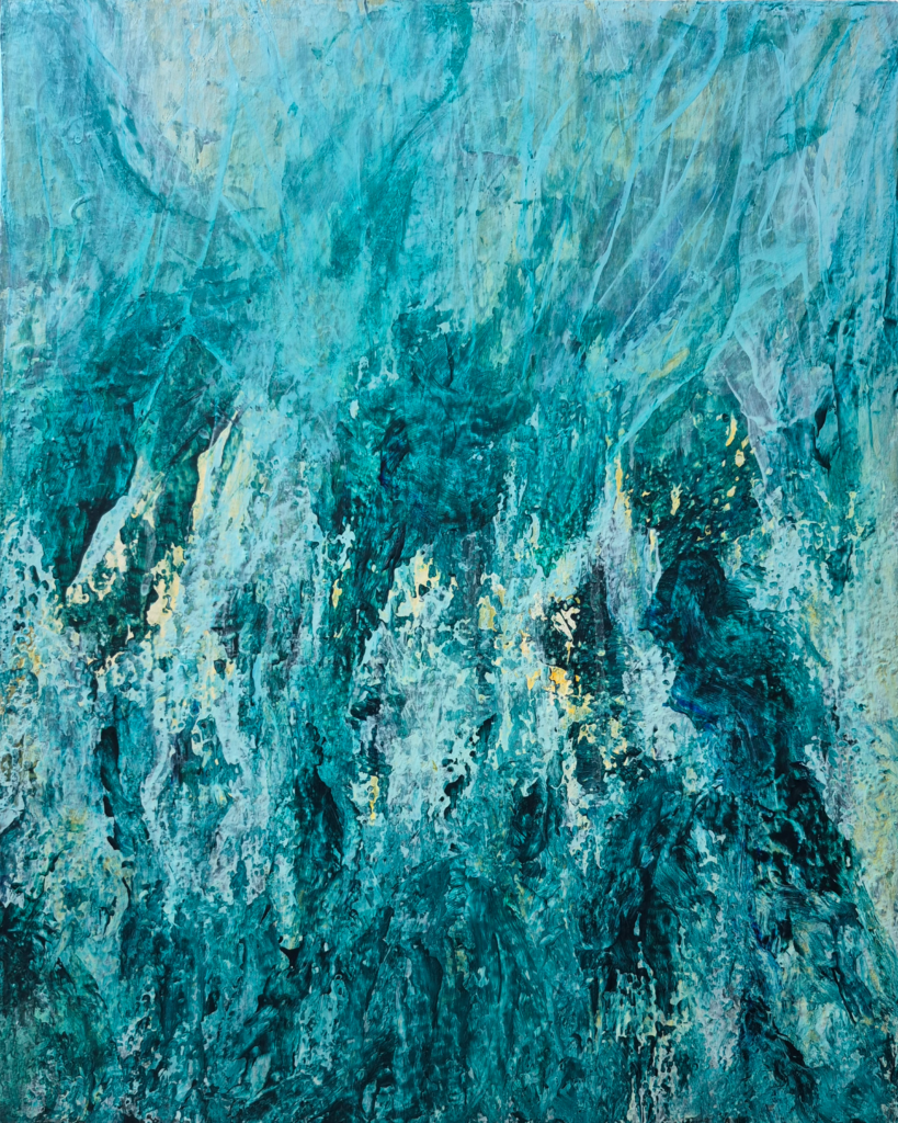 Sunshower. Acrylic and soft pastels on board. 20 by 16 inches/51 by 40 cm. 2026